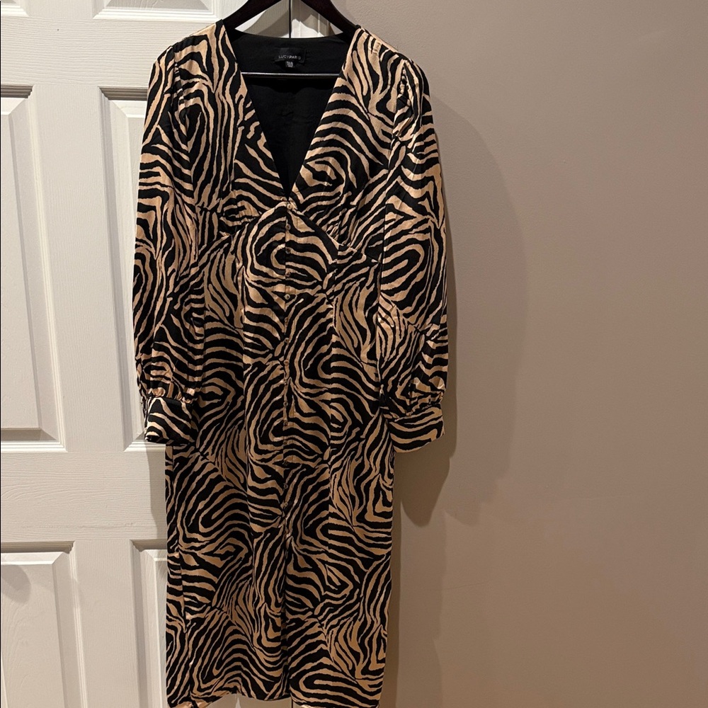 Lucy Paris Black and Tan Zebra Long Sleeve Dress